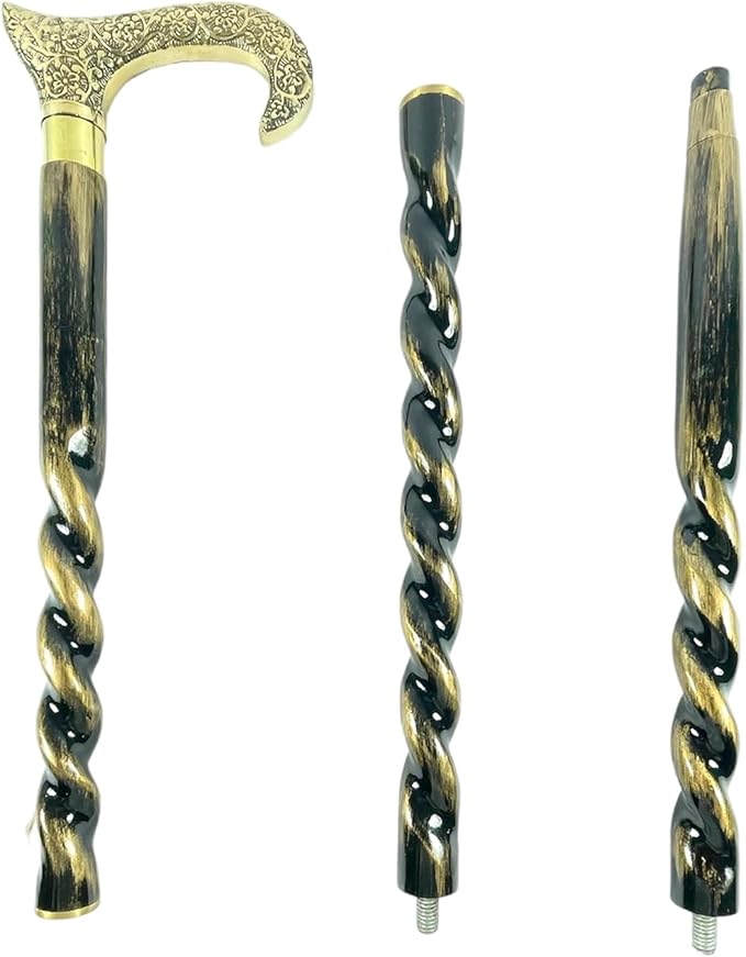 All Black Snake Handle Spiral Wooden Walking Cane