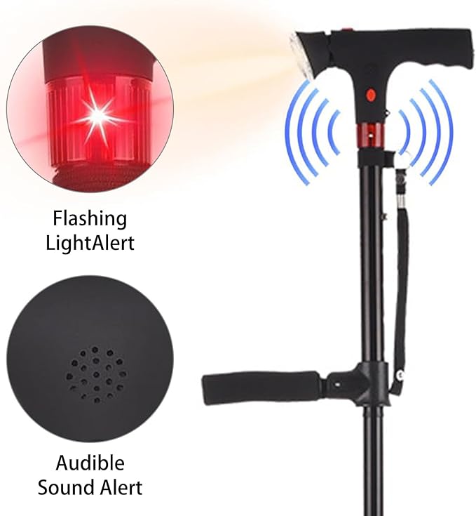 Canes for Women with Alarm & LED Light, Folding Canes for Women Adjustable and Lightweight, Self Standing Walking Canes for Seniors & Adults, Portable Mobility Aid