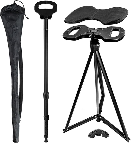 ALEVMOOM Walking Cane with Seat Folding Lightweight, 2-in-1 Cane Stool for Adults, Aluminum Walking Stick with Seat, Portable Stool for Senior, with Carry Bag
