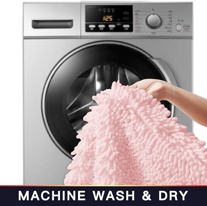 Walensee Bathroom Rug 2 Pieces Set Non Slip Bath Mat (20"x32" Plus 20"x32" Blush) Water Absorbent Super Soft Shaggy Chenille Machine Washable Dry Extra Thick Perfect Carpet for Shower Floor