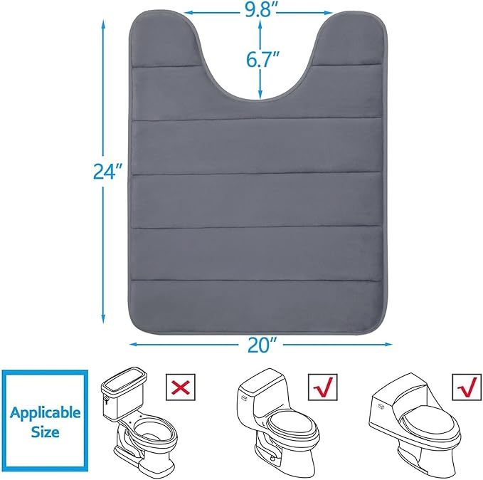 Buganda Memory Foam U-Shaped Contour Toilet Rugs, Non Slip Absorbent, Thick Soft Washable Bathroom Mat, Floor Carpet Bath Rugs Mat for Toilet Base (24" x 20", Dark Grey)