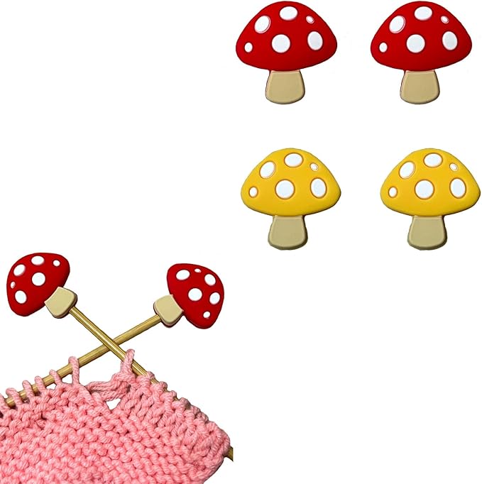 SPANSEE 4 PCS Mushroom Stitch Stoppers, Knitting Needle Point Protectors, Knitting Needle Stoppers, Needle Hugger, Knitting Accessories, Knitting Supplies fit Size 2-13 (2.75mm-9mm) Needles