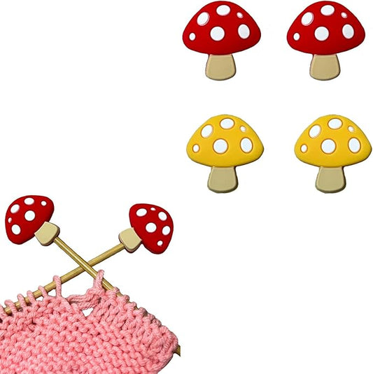 SPANSEE 4 PCS Mushroom Stitch Stoppers, Knitting Needle Point Protectors, Knitting Needle Stoppers, Needle Hugger, Knitting Accessories, Knitting Supplies fit Size 2-13 (2.75mm-9mm) Needles