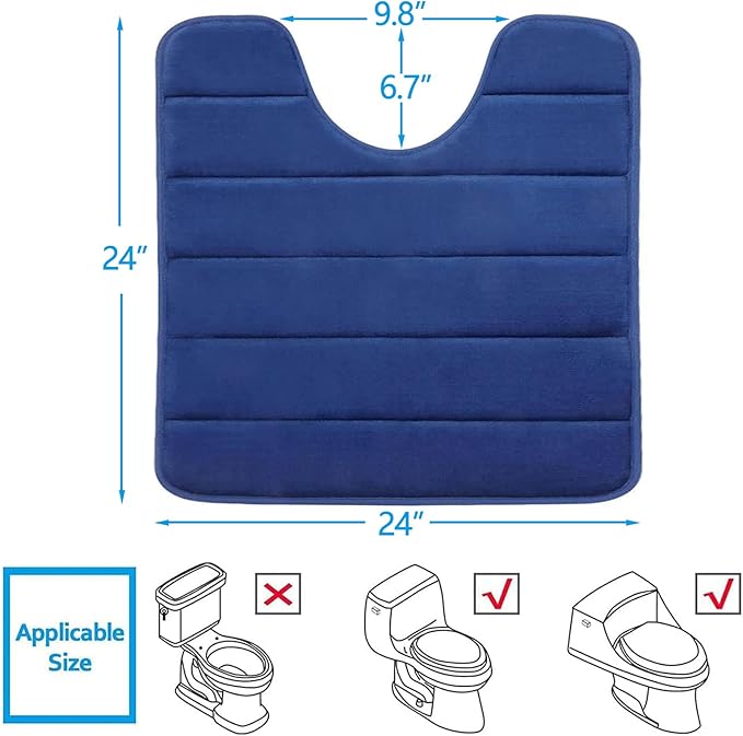 Buganda Memory Foam U-Shaped Contour Toilet Rugs, Non Slip Absorbent, Thick Soft Washable Bathroom Mat, Floor Carpet Bath Rugs Mat for Toilet Base (24" x 24", Navy Blue)