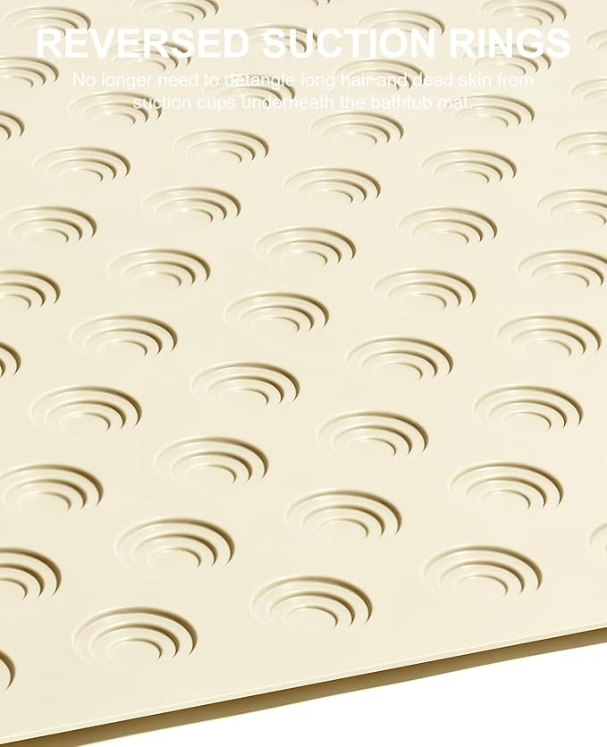 OTHWAY No Suction Cup Bath Mat: 39x16 inch Extra Long Bathmat│Perfect for Refinished or Ordinary Bath Tubs│Made of Nature Rubber│a Blessing for The Elderly and Children (Beige)