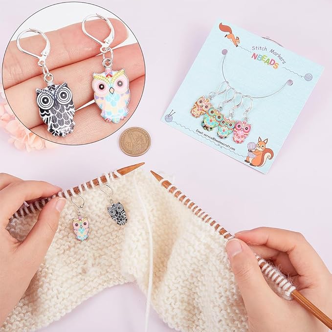 NBEADS 6 Pcs Owl Stitch Markers, 6 Colors Alloy Enamel Crochet Stitch Marker Charms Locking Stitch Marker for Knitting Weaving Sewing Accessories Quilting Handmade Jewelry
