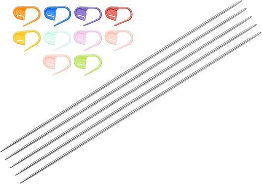 uxcell 5Pcs Knitting Needle 1.75mm Diameter 6 Inches (15cm) Length Stainless Steel Double Pointed Sweater Stitching Needles with 10 Colorful Stitch Markers for Handmade Projects DIY