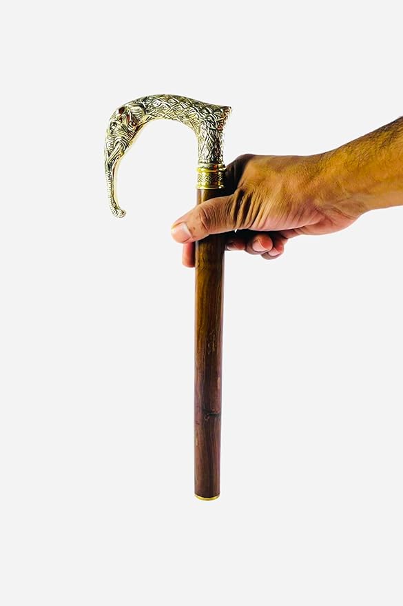 All Black Snake Handle Spiral Wooden Walking Cane