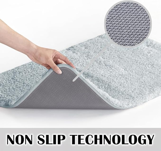 Suchtale Non Slip Bath Mat (20 x 32, Light Blue) - Soft Microfiber Shaggy, Water Absorbent, Machine Washable, Thick Plush Shower Mat
