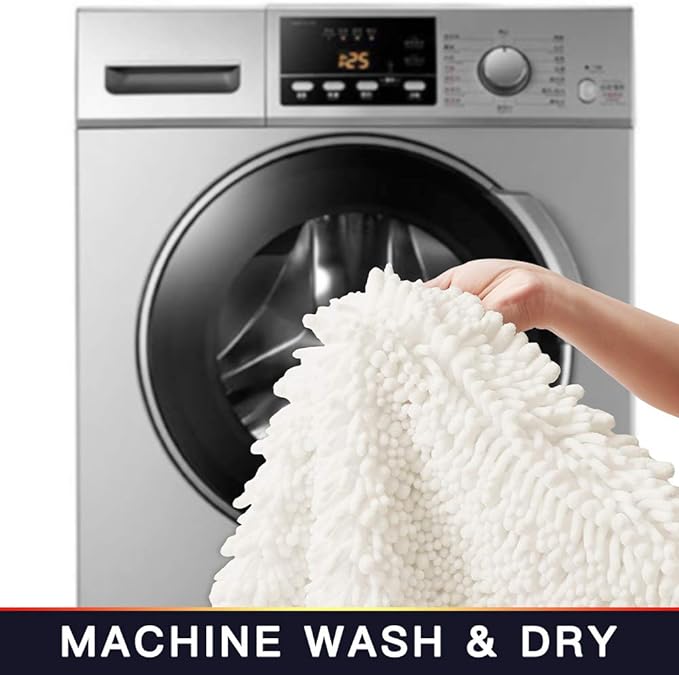 Walensee Large Bathroom Rug Non Slip Bath Mat (24x60 Inch Ivory) Water Absorbent Super Soft Shaggy Chenille Machine Washable Dry Extra Thick Perfect Absorbant Best Plush Carpet for Shower Floor