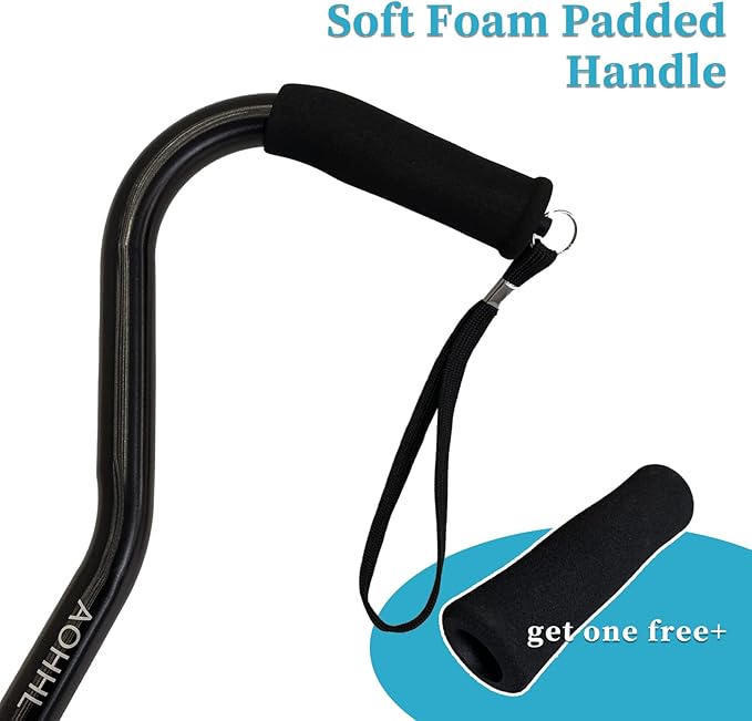 AOHHL Quad Walking Cane Foldable Adjustable Portable Stick Men & Women and Seniors - Lightweight & Sturdy with 4-Pronged Base for Extra Stability Balance,Self Standing Gifts for mom Dad