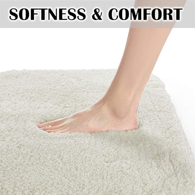 Suchtale Non Slip Bath Mat - Soft Microfiber Shaggy Bath Mat, Machine Washable, Thick Plush U Shape Toilet Rug (20 x 24, Ivory)