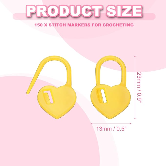 PATIKIL Crochet Stitch Markers, 150Pcs Plastic Knitting Markers Needle Pin Heart Locking Stitch Marker for Sewing Crocheting DIY Craft, Yellow