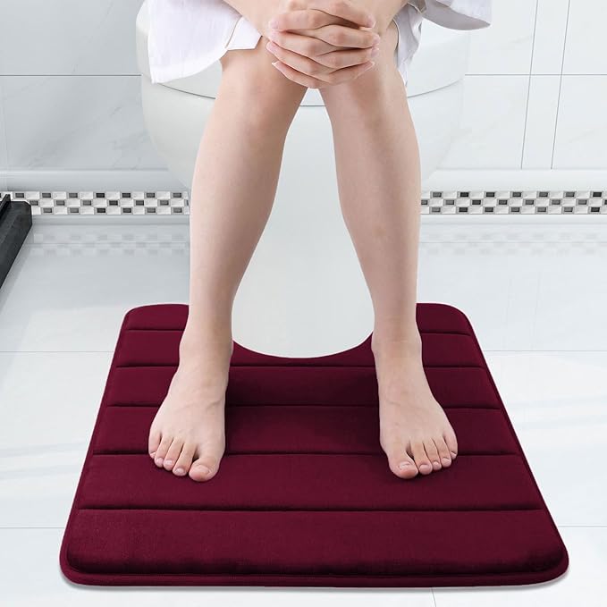 Buganda Memory Foam U-Shaped Contour Toilet Rugs, Non Slip Absorbent, Thick Soft Washable Bathroom Mat, Floor Carpet Bath Rugs Mat for Toilet Base (24" x 24", Burgundy)