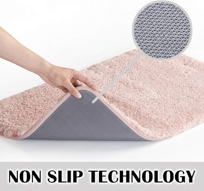 Suchtale Bathroom Contour Rug Non Slip Bath Mat Water Absorbent Soft Microfiber Shaggy Bathroom Mat Machine Washable Bath Rug for Bathroom Thick Plush U Shape Toilet Rug (20 x 24, Dusty Pink)