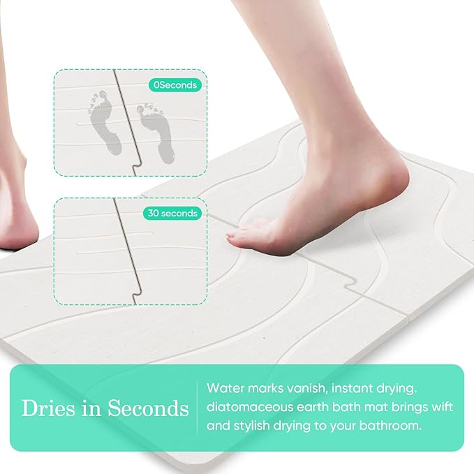 32 * 20 Stone Bath Mat Large Diatomaceous Earth Non-Slip Stone Shower Mat,Diatomite Bath Mat for Bathroom Floor -Natural, Easy to Clean White