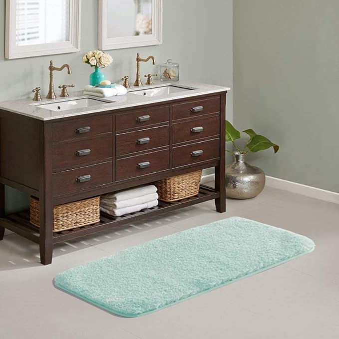 Suchtale Large Bathroom Rug Extra Soft and Absorbent Shaggy Bathroom Mat (24 x 60, Aqua) Machine Washable Microfiber Bath Mat for Bathroom, Non Slip Bath Mat, Luxury Bathroom Floor Mats Rubber Back