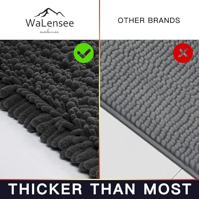 Walensee Bathroom Contour Rug Non Slip Toilet U Shaped Bath Mat (20x24, Dark Grey) Water Absorbent Super Soft Shaggy Chenille Machine Washable Dry Extra Thick Perfect Absorbant Best Plush Carpet