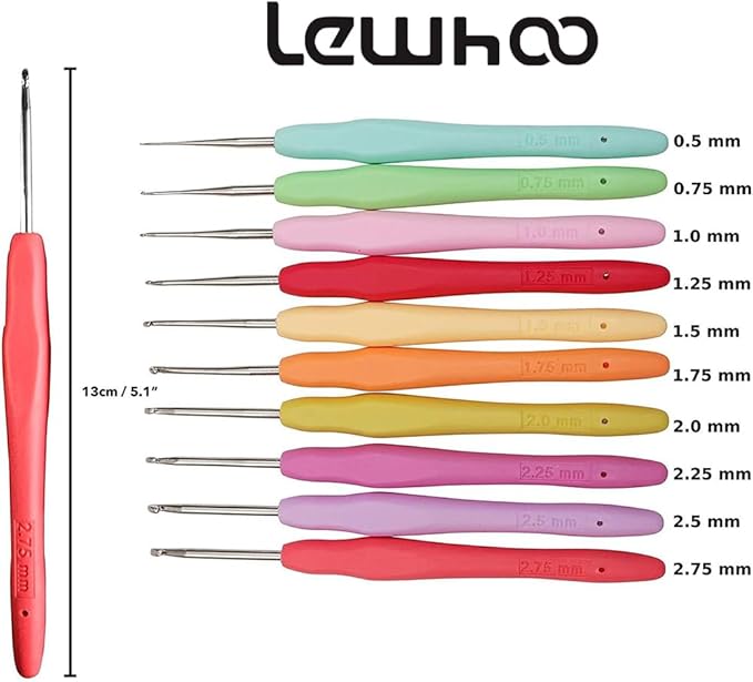 10pcs Small Size Lace Crochet Hooks (0.5~2.75mm), Small Ergonomic Crochet Hooks Set for Thread