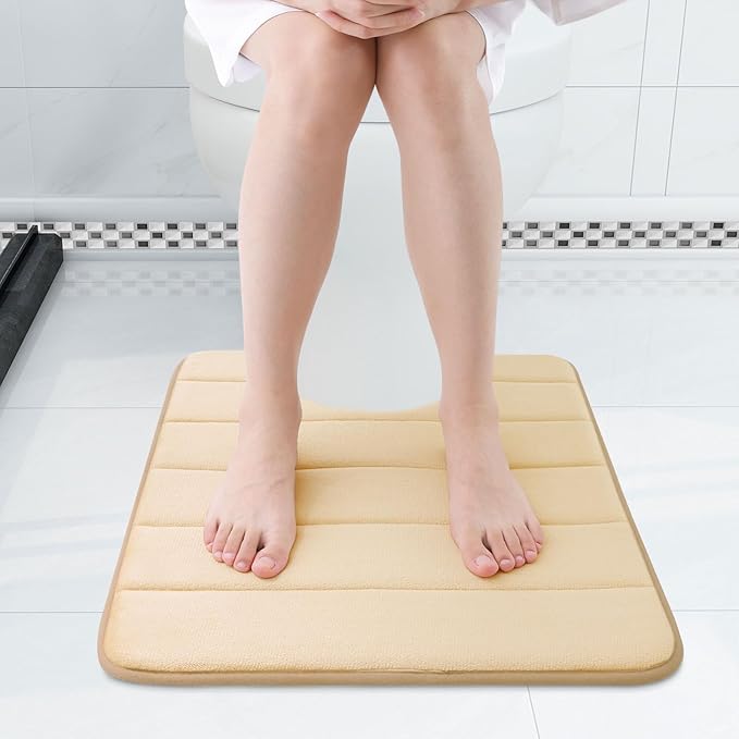 Buganda Memory Foam U-Shaped Contour Toilet Rugs, Non Slip Absorbent, Thick Soft Washable Bathroom Mat, Floor Carpet Bath Rugs Mat for Toilet Base (24" x 20", Gold)