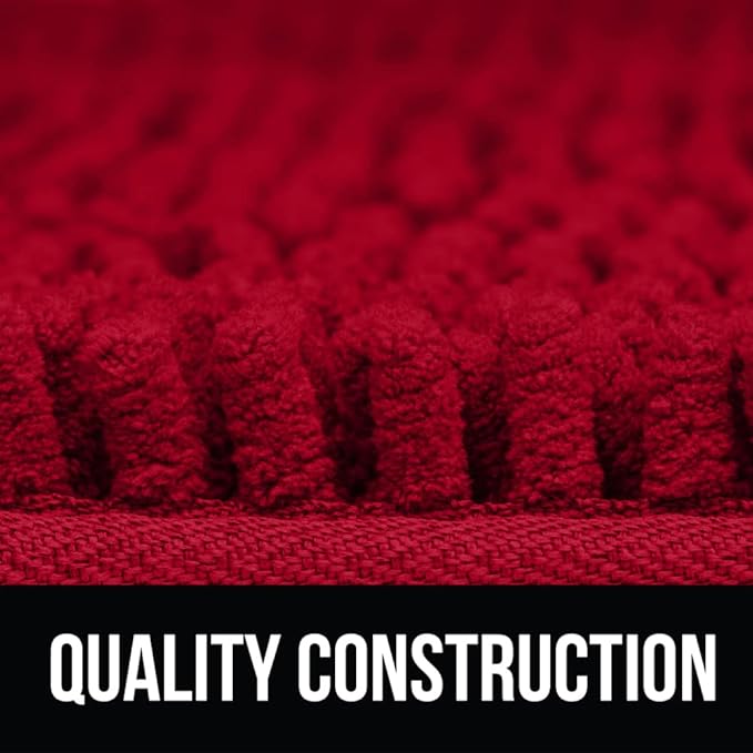 KANGAROO Bathroom Rugs, Chenille Soft Absorbent Bath Rug, Shaggy Shower Mat, Quick Dry Machine Wash Bathmat, Plush Carpet Mats for Tub, Bathtub and Room Home Decor Accessories, 36x24, Red