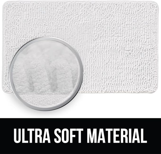 KANGAROO Bathroom Rugs, Chenille Soft Absorbent Bath Rug, Shaggy Shower Mat, Quick Dry Machine Wash Bathmat, Plush Carpet Mats for Tub, Bathtub and Room Home Decor Accessories, 42x24, White