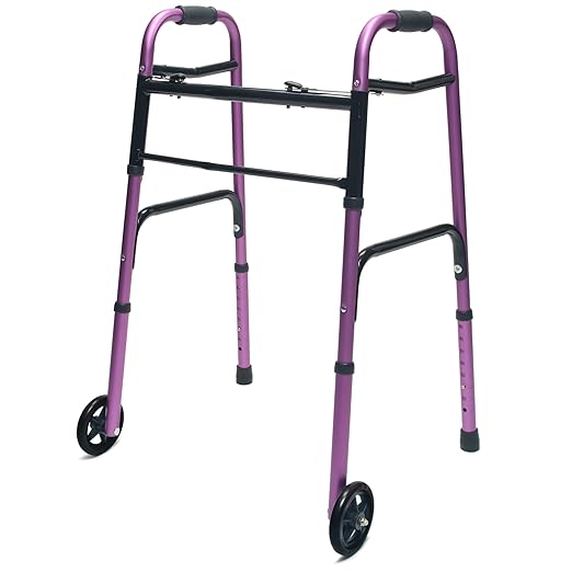 Lumex ColorSelect Walkers for Seniors, Rolling & Folding Adult Walker with Wheels, Plum