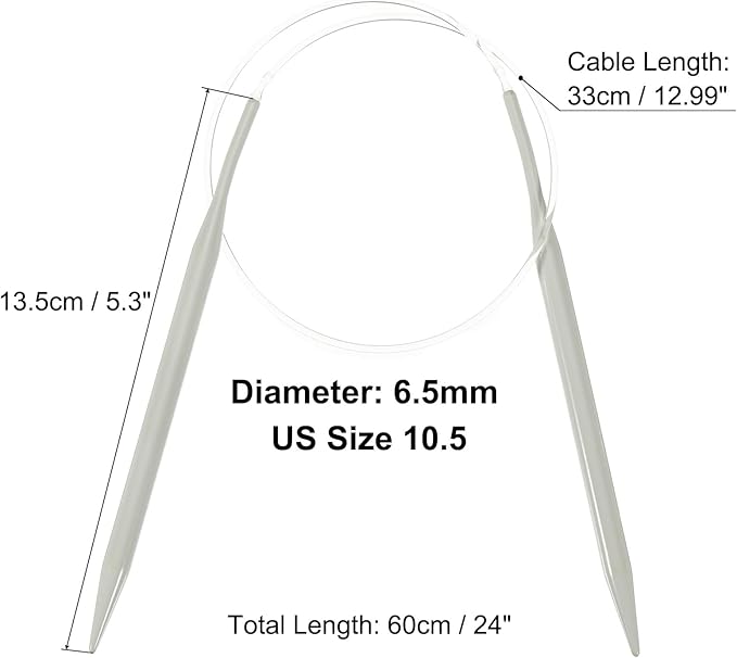 uxcell Aluminum Circular Knitting Needle US Size 24 Inch (60cm) Length Size US 10.5 (6.5mm) Round Knitting Needle for Handmade Projects DIY Knitting
