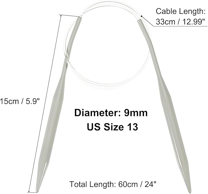 uxcell Aluminum Circular Knitting Needle US Size 24 Inch (60cm) Length Size US 13 (9mm) Round Knitting Needle for Handmade Projects DIY Knitting