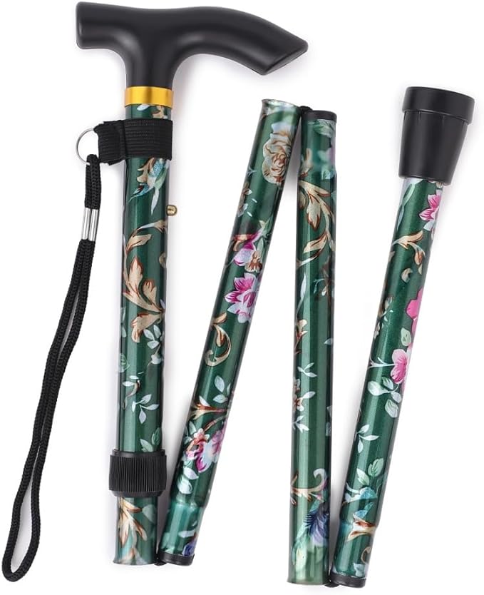 Folding Lightweight Walking Stick - Adjustable Aluminum Metal Collapsible Travel Cane with Non-Slip Rubber Base
