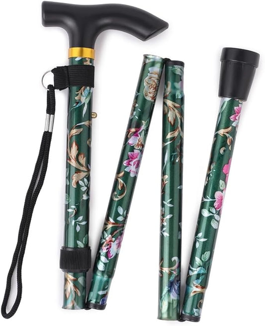 Folding Lightweight Walking Stick - Adjustable Aluminum Metal Collapsible Travel Cane with Non-Slip Rubber Base