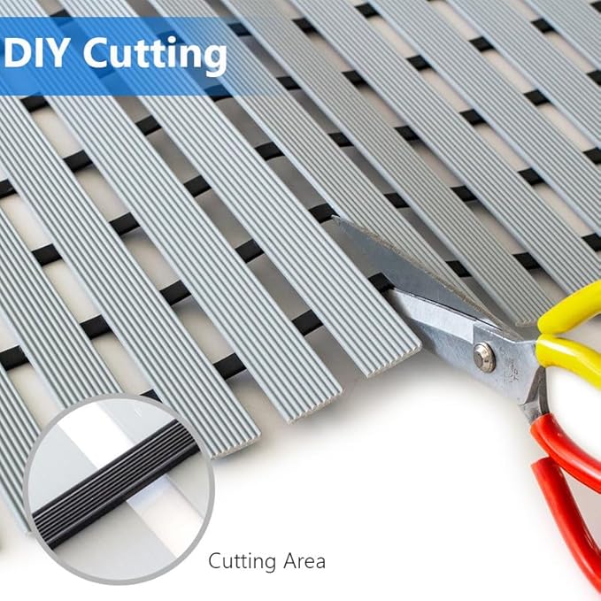 Bath Mat Non Slip Shower Mat Bathtub with Drain Holes and Heavy Duty Rubber No Suction Cups Sturdy Shower Stall Tub Mat for Bathroom, Shower Floor, Pool, SPA, (Grey, 2FT X 11FT)