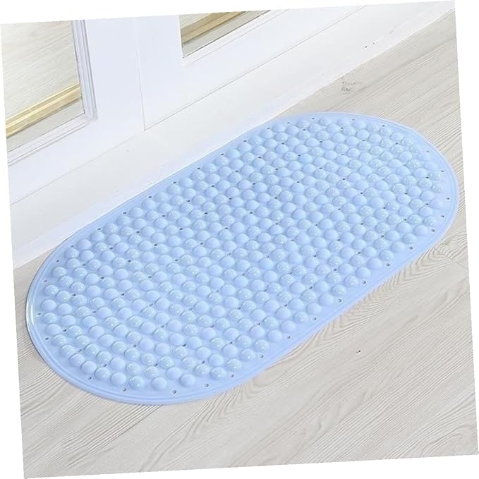 Luxshiny Non-Slip Bathroom Mat with Foot Massage Beads Blue Shower Bath Carpet Secure Anti-Slip Foot Mat for Bathtub Easy-Clean Hollow Design for Elderly and Safety