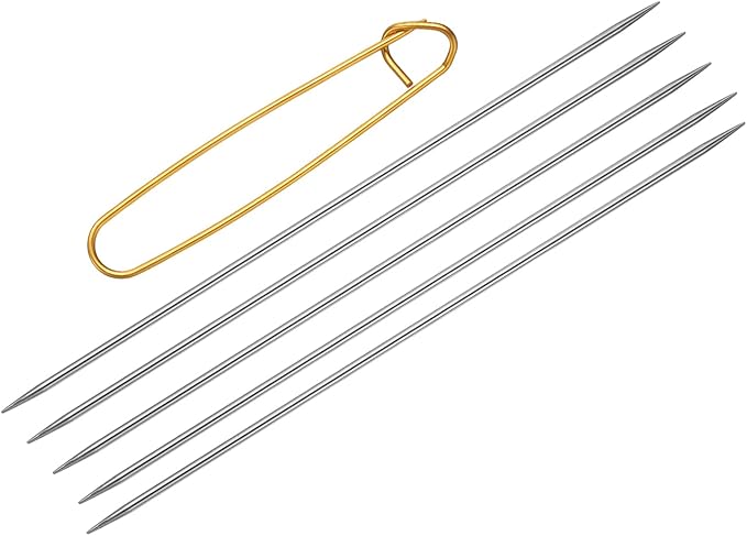 uxcell 5Pcs US 1.5(2.5mm) Double Pointed Knitting Needle 7.87 Inches Length Stainless Steel Sweater Stitching Needles with Stitch Holder for Handmade Projects DIY Knitting