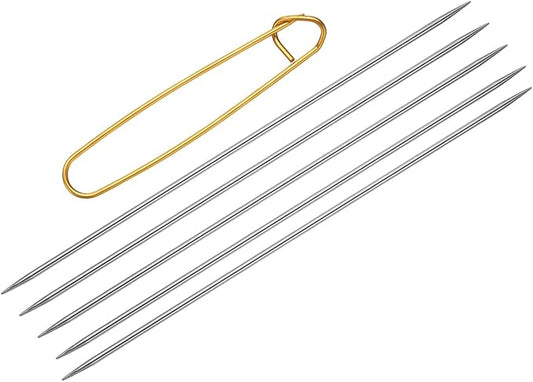 uxcell 5Pcs US 1.5(2.5mm) Double Pointed Knitting Needle 7.87 Inches Length Stainless Steel Sweater Stitching Needles with Stitch Holder for Handmade Projects DIY Knitting