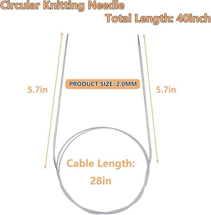 Hobekoee Circular Knitting Needle 40 inch (100cm),Size US 0 (2.0mm) Round Stainless Steel Knitting Needles for Smoothly Knit Blanket,Sweater,Coaster,Socks