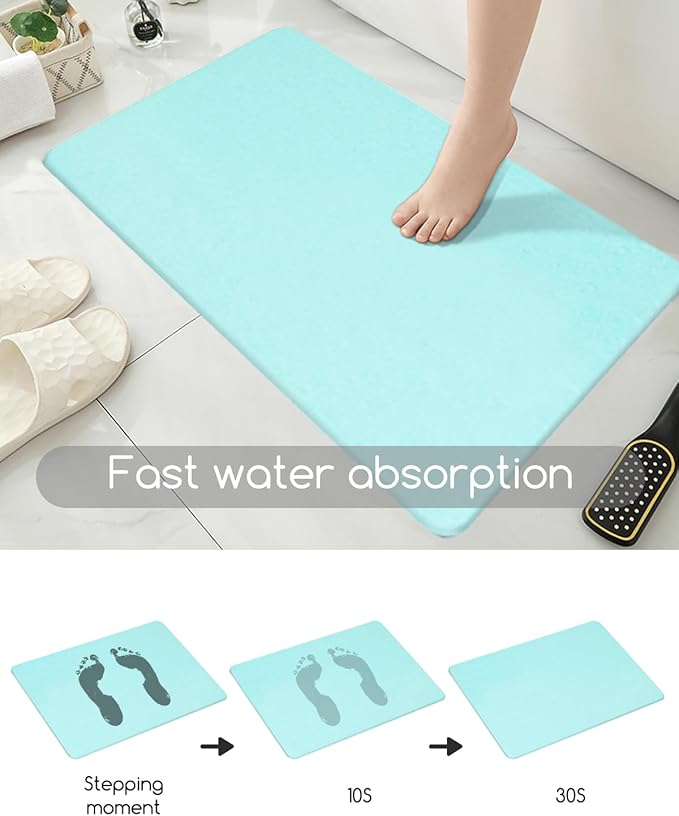 Stone Bath Mat 24"x16" - Diatomaceous Earth Shower Mat, Quick Dry, Anti-Slip, Modern Design with Bonus Non-Slip Pad - Perfect for Home Safety and Style, (Green)