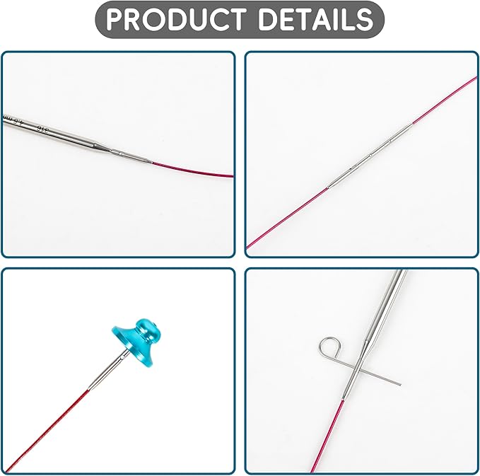 Froggod 5-Inch Aluminum Lace Interchangeable Circular Knitting Needle Set, Sizes US 0, 1, 2, 3, 4, 5, 6, 7, 8 Interchangeable Knitting Needles Lace-Tip with 4 Assorted Cables with Project Bag