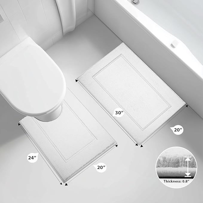 Bathroom Rugs U-Shaped 20" x 24", Non-Slip Extra Soft Absorbent Bath Rugs, Machine Washable Quick Dry Bath Mats for Toilet Base, White