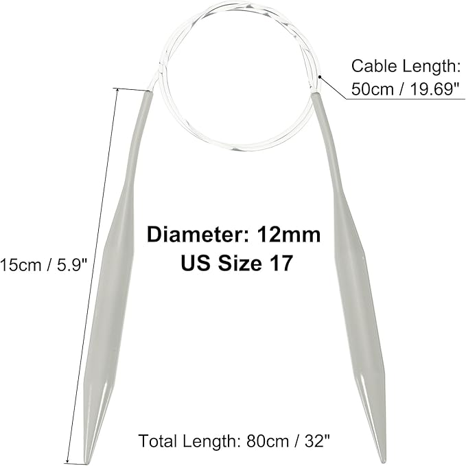 uxcell Aluminum Circular Knitting Needle US Size 32 Inch (80cm) Length Size US 17 (12mm) Round Knitting Needle for Handmade Projects DIY Knitting