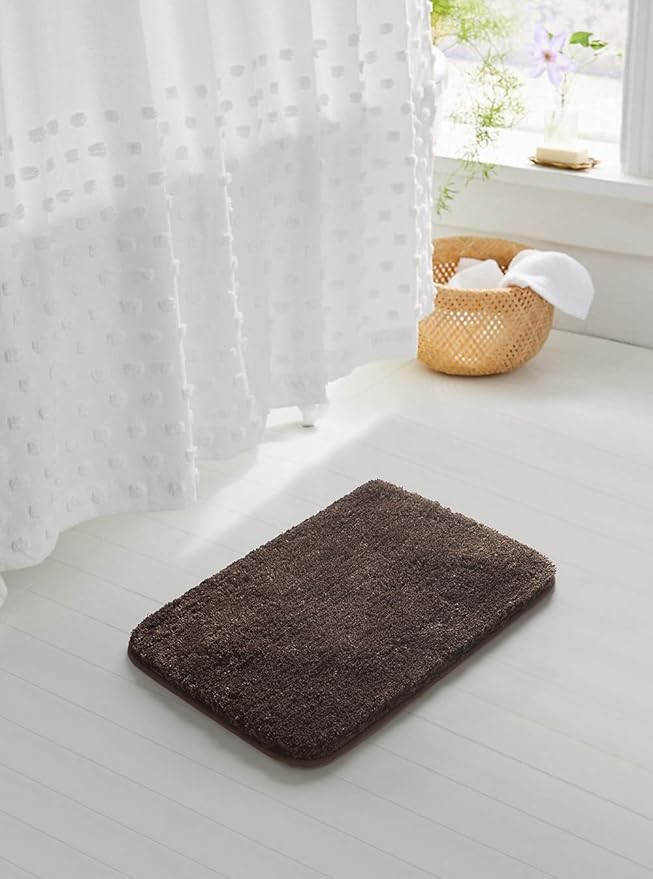 Suchtale Non Slip Bath Mat (20 x 32, Brown) - Soft Microfiber Shaggy, Water Absorbent, Machine Washable, Thick Plush Shower Mat
