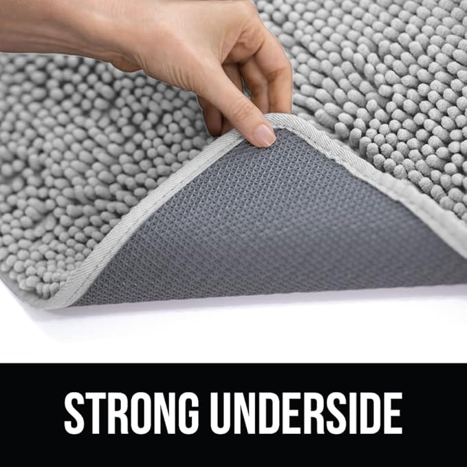 KANGAROO Bathroom Rugs, Chenille Soft Absorbent Bath Rug, Shaggy Shower Mat, Quick Dry Machine Wash Bathmat, Plush Carpet Mats for Tub, Bathtub and Room Home Decor Accessories, 24x17, Light Gray