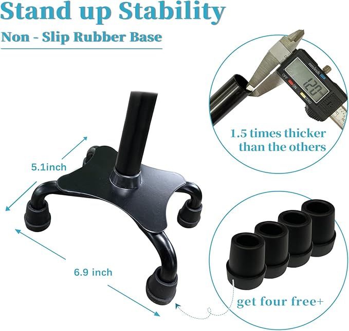 AOHHL Quad Walking Cane Foldable Adjustable Portable Stick Men & Women and Seniors - Lightweight & Sturdy with 4-Pronged Base for Extra Stability Balance,Self Standing Gifts for mom Dad