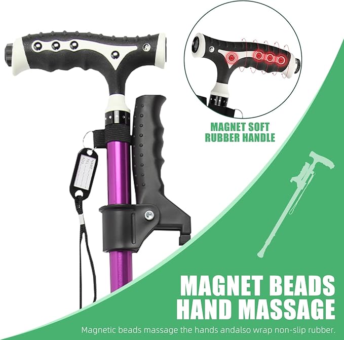 Hold 440 Lbs Walking Cane for Men & Women Aluminum Alloy Lightweight Height Adjustable Walking Stick Heavy Duty Foldbale Free Standing Cane with LED for Seniors Adults