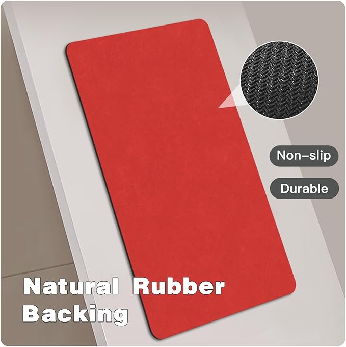 Toilet Rug, Thin Toilet Rugs U Shaped Washable Non Slip Absorbent Quick Dry Low Pile Toilet Mat, 20"x24" U Shape Red