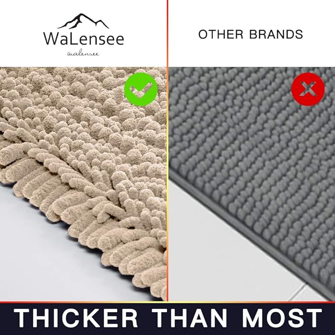 Walensee Bathroom Rug Non Slip Bath Mat (32x20 Inch Beige) Water Absorbent Super Soft Shaggy Chenille Machine Washable Dry Extra Thick Perfect Absorbant Best Large Plush Carpet for Shower Floor