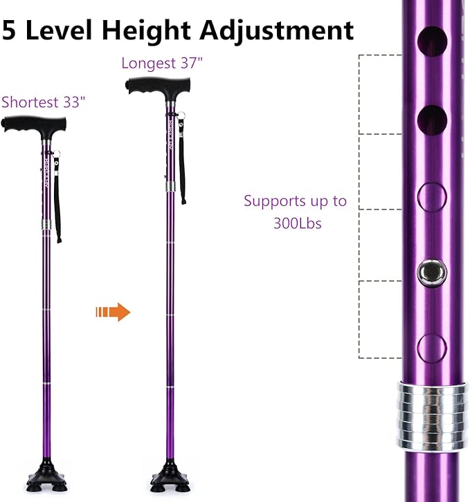 Folding Walking Cane with LED Light for Women & Men - Foldable, Adjustable, Collapsible Lightweight Aluminum Walking Stick for Seniors & Adults