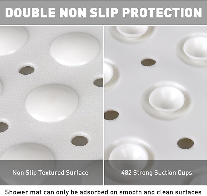 Shower Mat Non Slip: 47.2 x 31.5 Inch Extra Large TPE Shower Mats for Inside Shower - Anti Slip Shower Stall Matt with Drain Hole and Suction Cups for Elderly