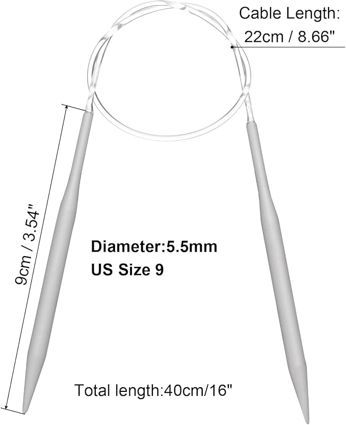 uxcell Aluminum Circular Knitting Needle 16 Inch (40cm) Length Size US 9 (5.5mm) Round Knitting Needle for Handmade Projects DIY Knitting