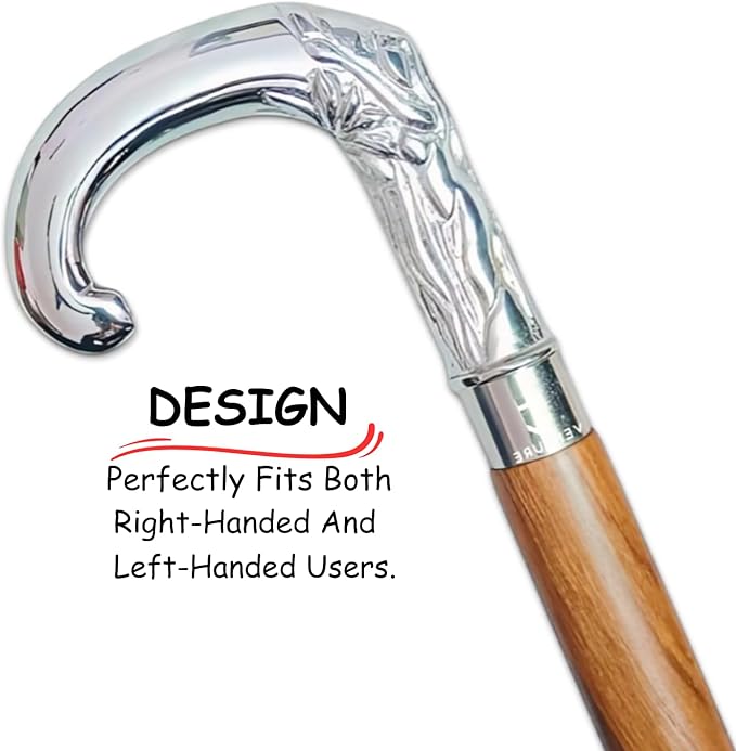 Antique Spiral Brown Wooden Walking Stick with Silver Brass Designer Parrot Handle Walking Wooden Cane for Gift Men & Women